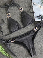 Halter Rhinestone Diamond Bikini Women Swimsuit Female Bikinis Metal Chain Swimwear Two Pieces Bikini Set Bathing Suit Swim Lady