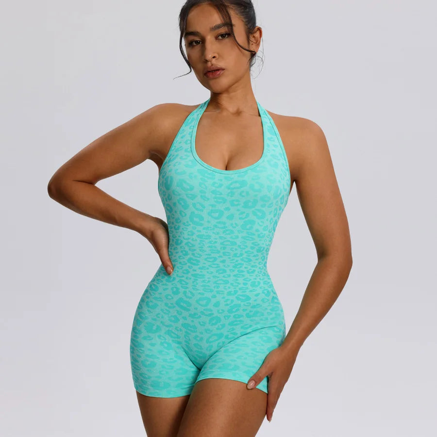 Trendy Sexy Leopard Women Jumpsuits Sport Yoga Clothes Rompers Sportswear Woman Gym Combi-pants Fitness Overalls Shorts Bodysuit