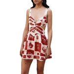 Sweet And Spicy Flower Print Mini Dresses Women Sexy Hollow Out Backless Sleeveless Short Dress Fashion Spaghetti Strap Vestidos