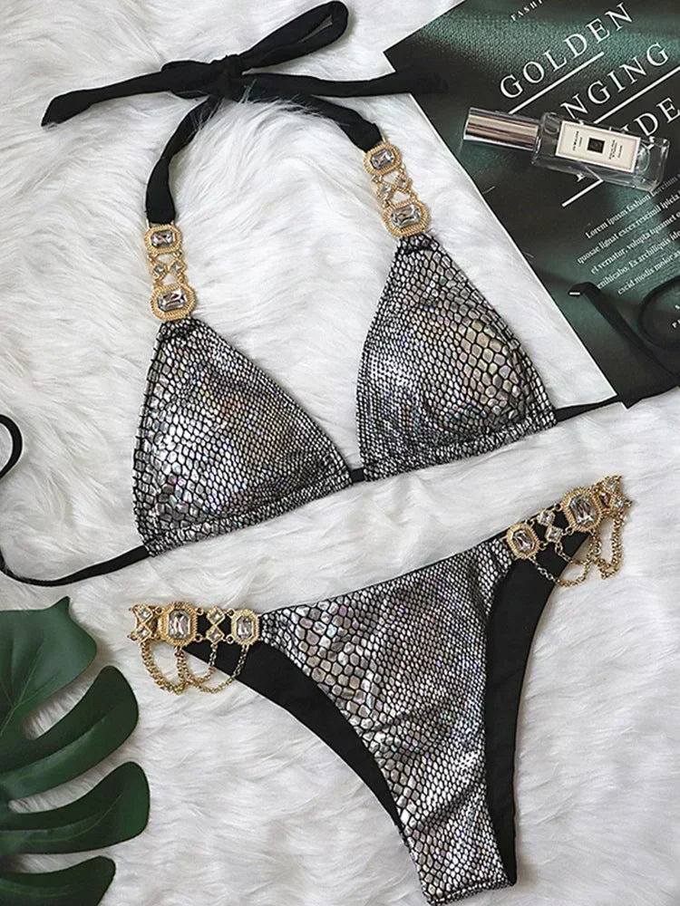 Halter Crystal Rhinestone Diamond Bikini 2026 Female Swimsuit Women Swimwear Two Pieces Bikini set Brazilian Bathing Suit Swim
