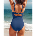 S - XXL 11 Colors Ribbed Frilled Women Swimwear One Piece Swimsuit Female Backless High Leg Cut Bather Bathing Suit Swim K7097