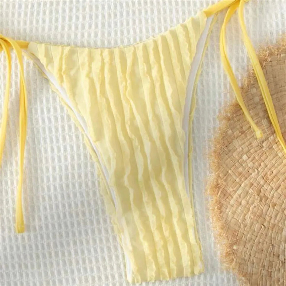 Triangle Micro Bikini for Women Yellow String Halter Thong Sexy Swimsuit Heart Bead Swimwear Bathing Suit Mini Bikinis Sets 2026