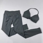 2-Piece Set Women's Seamless Clean (No Logo) Yoga Set, Halter Neck Sports Bra & High-Waisted Lifting Leggings for Gym Workouts