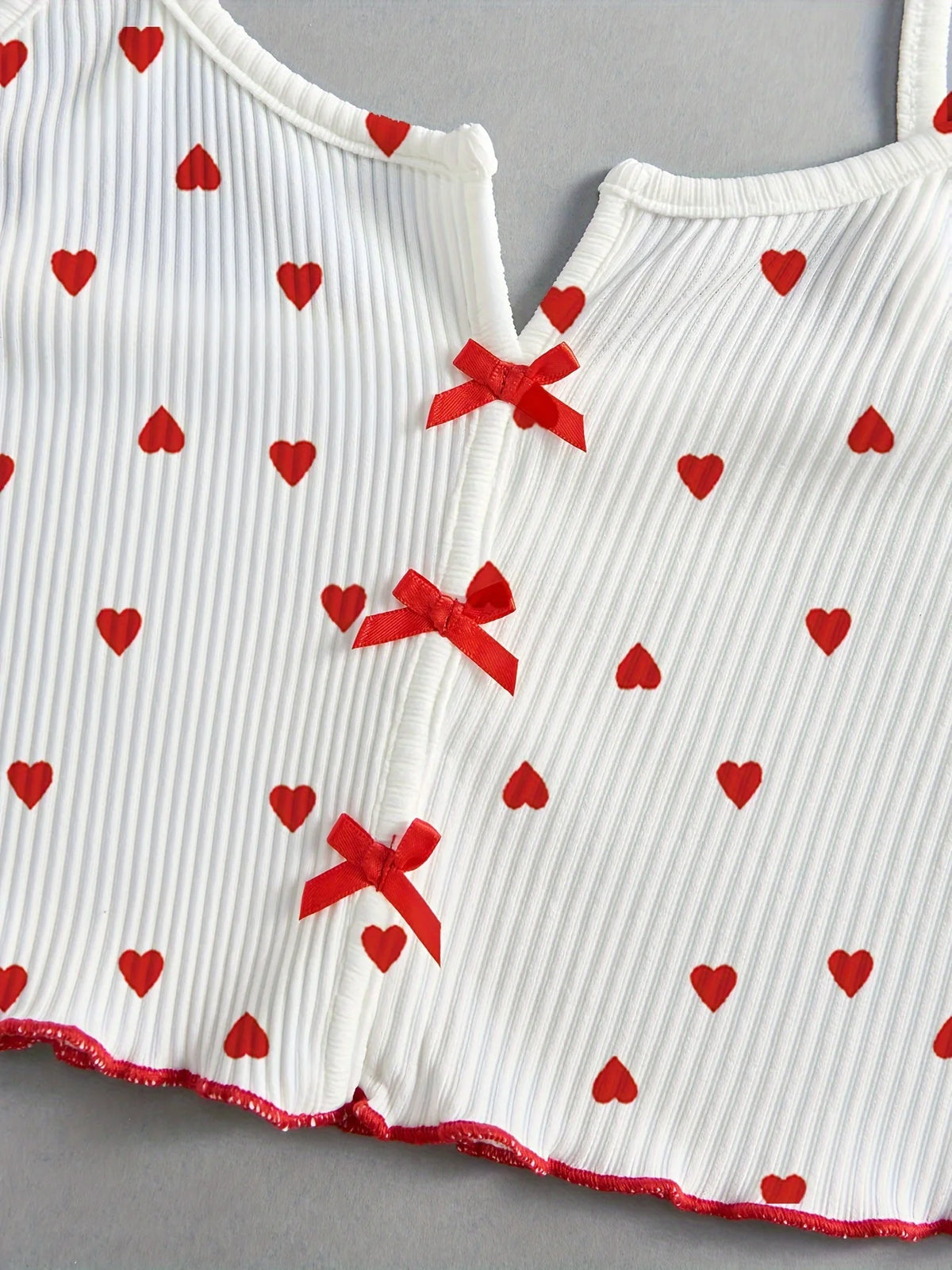 Summer Women Sleepwear Pajamas Sets Love Print Bow Dipped Crop Tops and Shorts Set Casual Loungewear Home Clothes