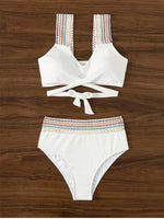 New Sexy Cross Wrap Ribbed Bikinis 2024 Women Swimwear Female Swimsuit Two Piece White High Waist Bikini Set Bather Bathing Suit