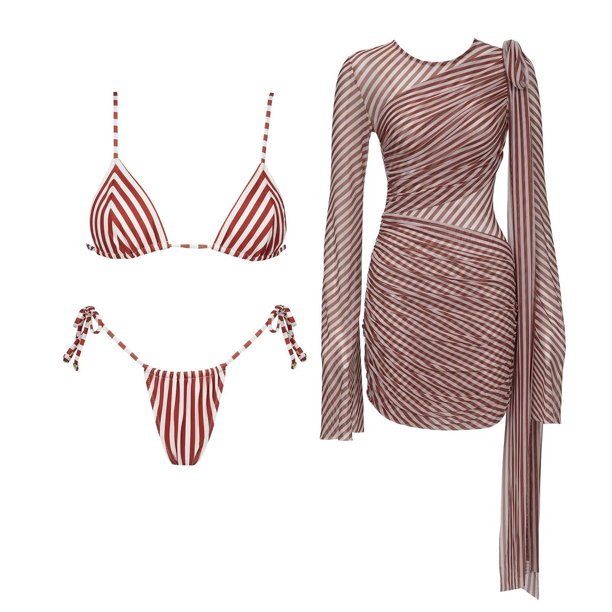 2Pcs Striped Swimsuit With Long Skirt Sexy Women Bikini Push Up Swimwear Halter Biquini Female Bathing Suit Slimming Beachwear
