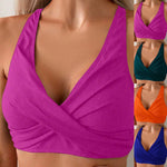 Womens Ribbed Knit Cross Front Bikini Top Racerback Padded Swim Tops Crop Style Bathing Suit Bikini Bra For Summer Beach Pool