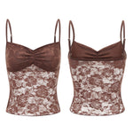 Women's Lace Cami Tops Sleeveless Ruched Front Solid Color Camisole Slim Fit Tank Tops Summer