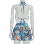 Spring and summer new women's suit fake two-piece halter top ruffled skirt two-piece suit