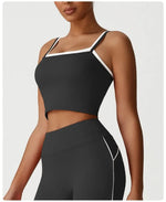 Women's Seamless Yoga Vest - Fake Two-Piece with Backless Removable Padded Sports Bra Stretchy Running Fitness Tank Top