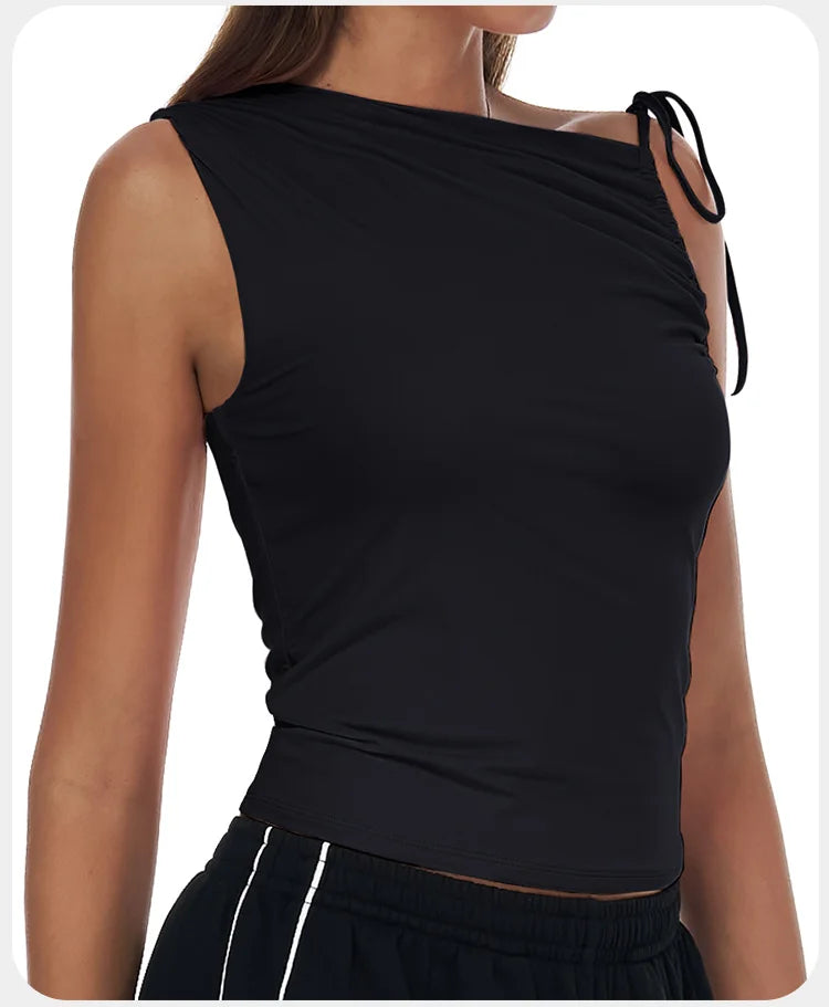 Sexy Shoulder Yoga Top Sleeveless Fitness Women Solid Color Gym Shirt Breathable Quick Dry Running Vest Sportswear