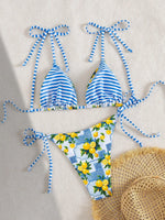 Sexy Blue Fruit Print Micro Bikini 2025 Women Tie Up Strap Push Up Triangle Swimsuit Beach Bathing Suit Holiday 2 Piece Swimwear