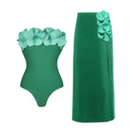 2Pcs Laser Flower Swimsuit Sexy Women Bikini Bandeau Biquini Female Push Up Swimwear Ptachwork Bathing Suits Bodysuit Beachwear