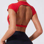 Hearuisavy Summer Sports Shirts Workout Tops Fitness Activewear Quick-Dry Yoga Clothes Sport Crop Tops Backless Gym Top Women