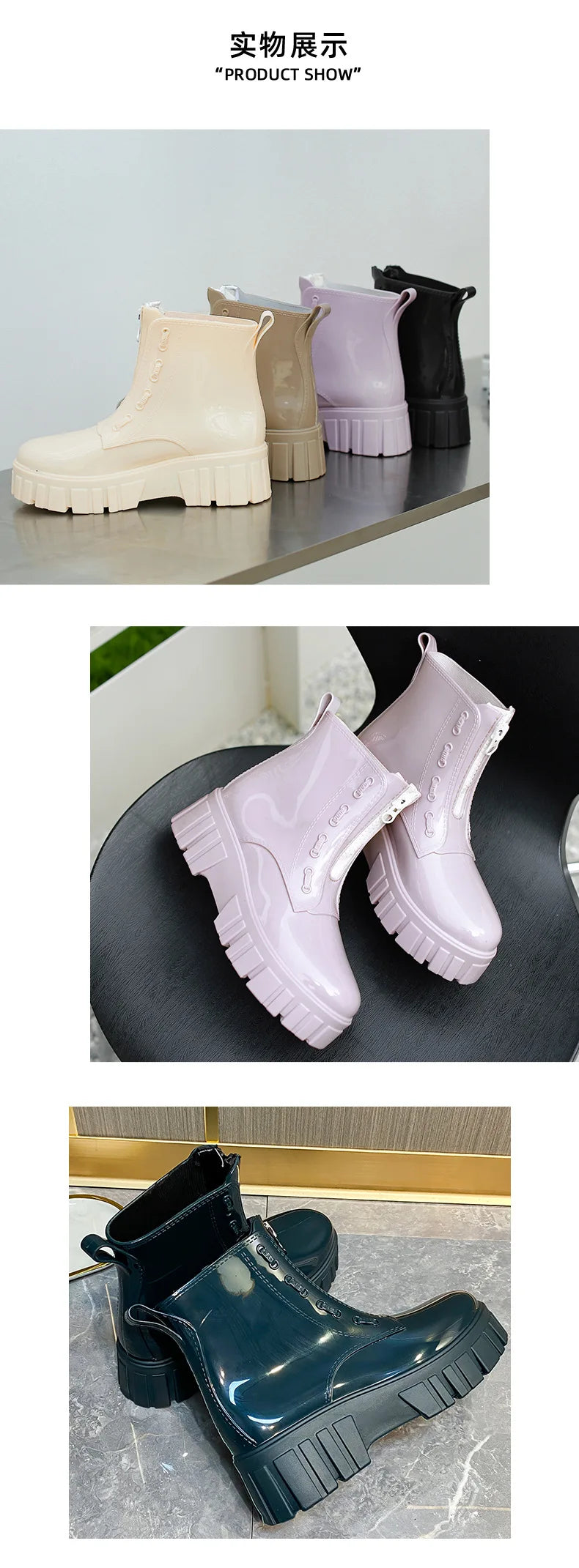 Women Thick Soled Rain Boots Non-Slip Fashion Outdoor Wear-resistant Rubber Waterproof Shoes Women Jelly Soft Soled Rain Boots