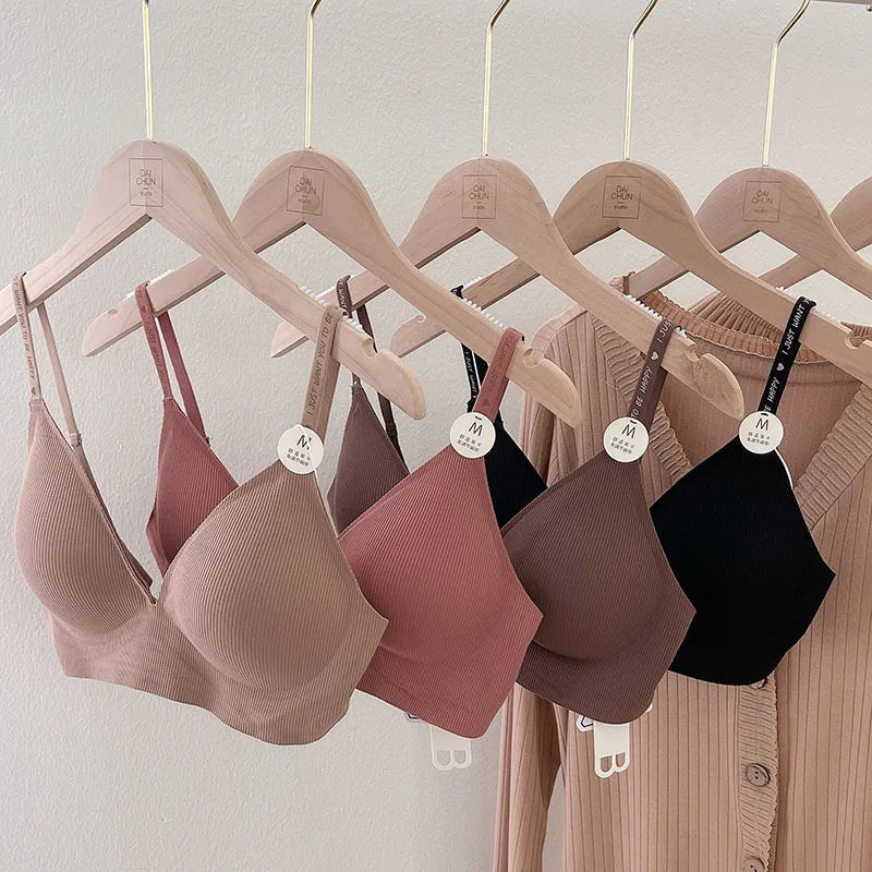 Push Up Bras For Women Non-wire Brassiere Soft Comfy Letter Straps Top Sexy Lingerie U-shaped Back Seamless Underwear Intimates