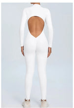 Women's Seamless Yoga Bodysuit Long Sleeve Zipper & Back Cutout Naked Feeling Quick-Dry Running Fitness Workout Jumpsuit