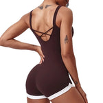 Women's Seamless Yoga Jumpsuit - Quick-Dry Color Block Naked Feel Bodysuit & Cut-Out Backless Straps for Running Fitness Workout
