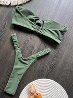 Wrinkled Bandeau High Cut Mini Thong Bikini Female Swimsuit Women Swimwear Two-pieces Bikini Set Bather Bathing Suit Swim Lady