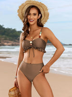 Sexy Bead Tying Rope Bikini Set Women 2025 Green Pleate Ruffles High Waist Swimsuit Beach Bathing Suit Skirt 3 Piece Swimwear
