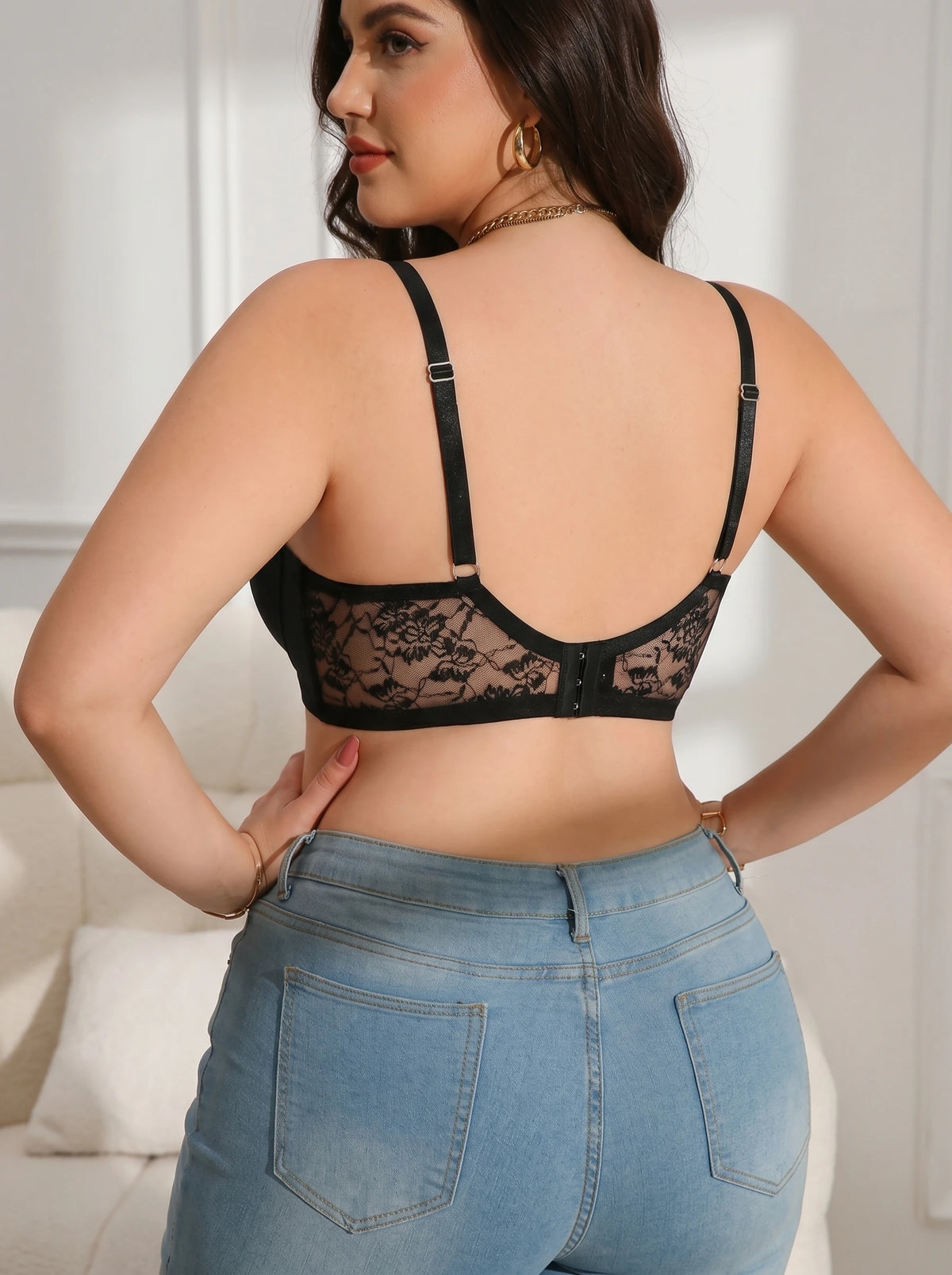 Plus Size Full Coverage Bras for Large Bust Wire-Free Lace Breathable C-E CupFor Curvy Women MR3036