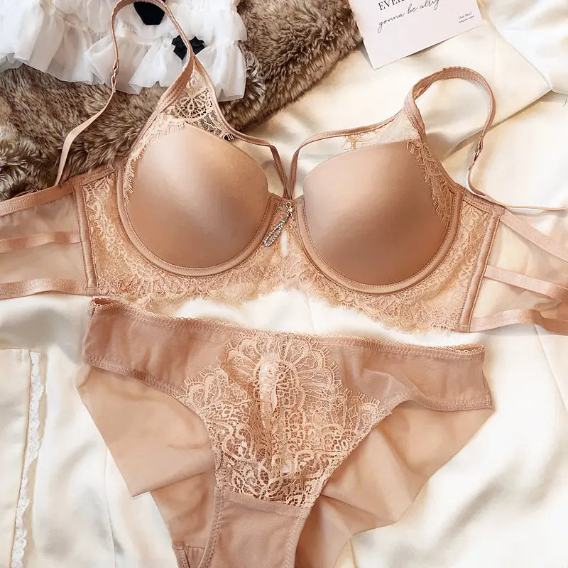 Sexy Hollow Push Up Bra Set Seamless Glossiness Comfort Women Underwear Classic Bandage Design Temptation Bras and Panties Sets