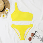 Sexy Neon Green Bikini 2026 Women Swimsuit Female Swimwear One Shoulder Thong Bikinis Set Brazilian Beach Bathing Suit Biquini