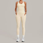 Women's Seamless Yoga Sets Sports Fitness Hip-lifting High Waist Pant Sleeveless Backless Suits Workout Running Leggings Sets