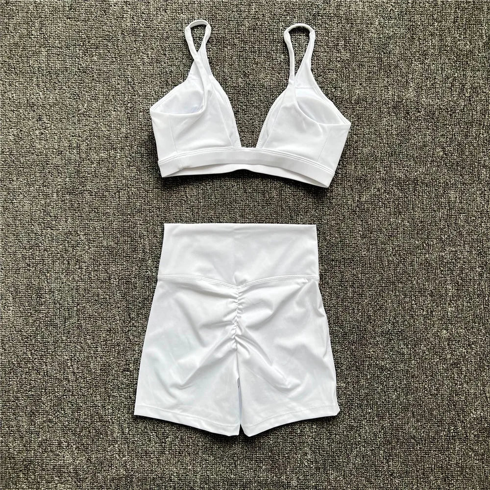 1/2PCS Women's Contour Crop Sport Bra Yoga Sets High Waist Scrunch Fitness Push-Up Gym Workout Shorts Running Active Suits XP187