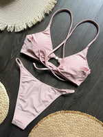 Cross Back Hollow Out Bikini Female Swimsuit Women Swimwear Two-pieces Bikini Set High Leg Cut Bather Bathing Suit Swim Lady