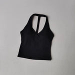 Women's Summer V-Neck Yoga Sports Vest Hanging Back Neck Design Outdoor Running Training Gathered Fit Active Wear Top