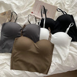 Women Tops With Built In Bra Ice Silk Tube Top Seamless Bra Femal Comfort Underwear Wirefree Padded Brassiere Sexy Crop Top