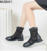 Women White Gladiator Ankle Boots Round Toe Square HeelBreathable Mesh Large Size 34-45 Sweet Princess Cool Sandals Boots New