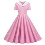 1950s Vintage 50s A-Line Evening Dress Short Sleeves V Neck Button High Waist Dresses Women's Prom Party Midi Dress Vestidos