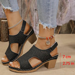 Hollow Out Women's High Heels Sandals Summer Hook Loop Thick Heeled Platform Sandles Casual Anti-Slip Beach Sandals Plus Size
