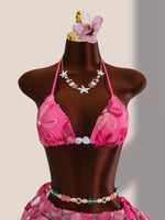 Sexy Pink Floral Embroidery Bikini Set 2026 Women Push Up Bra Triangle Swimsuit Holiday Bathing Suit Cover Up 3 Piece Swimwear