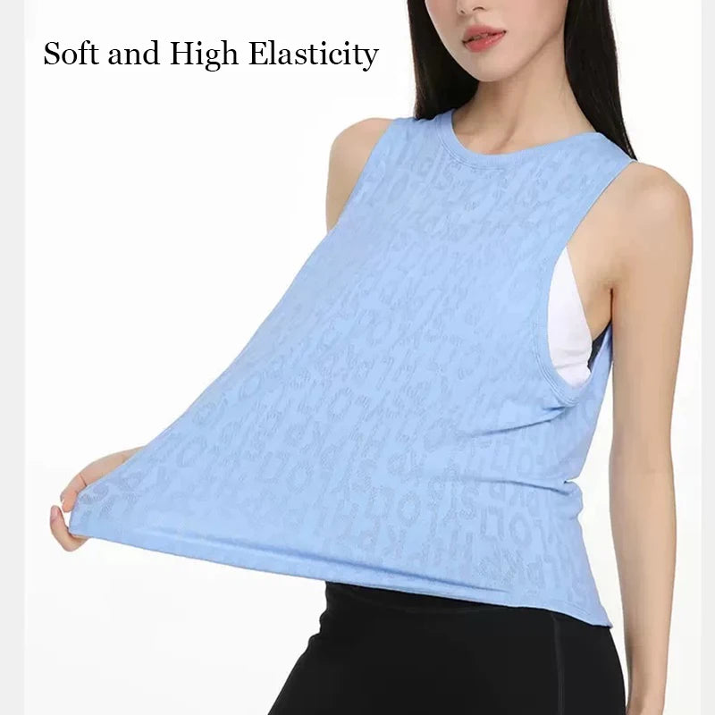Women's Summer Lightweight Printed Loose Sleeveless Yoga Vest I-Shaped Sports Top