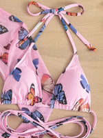 Long Sleeve Printed Halter Bikini Female Swimsuit Women Swimwear Four-pieces Bikini Set with Mesh Skirt Bathing Suit Beach Wear