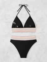 ZTVitality Sexy Patchwork 2 Piece Bikini Set Women's 2024 New Arrival Padded Bra Halter Backless Swimsuit Women Swimwear Summer