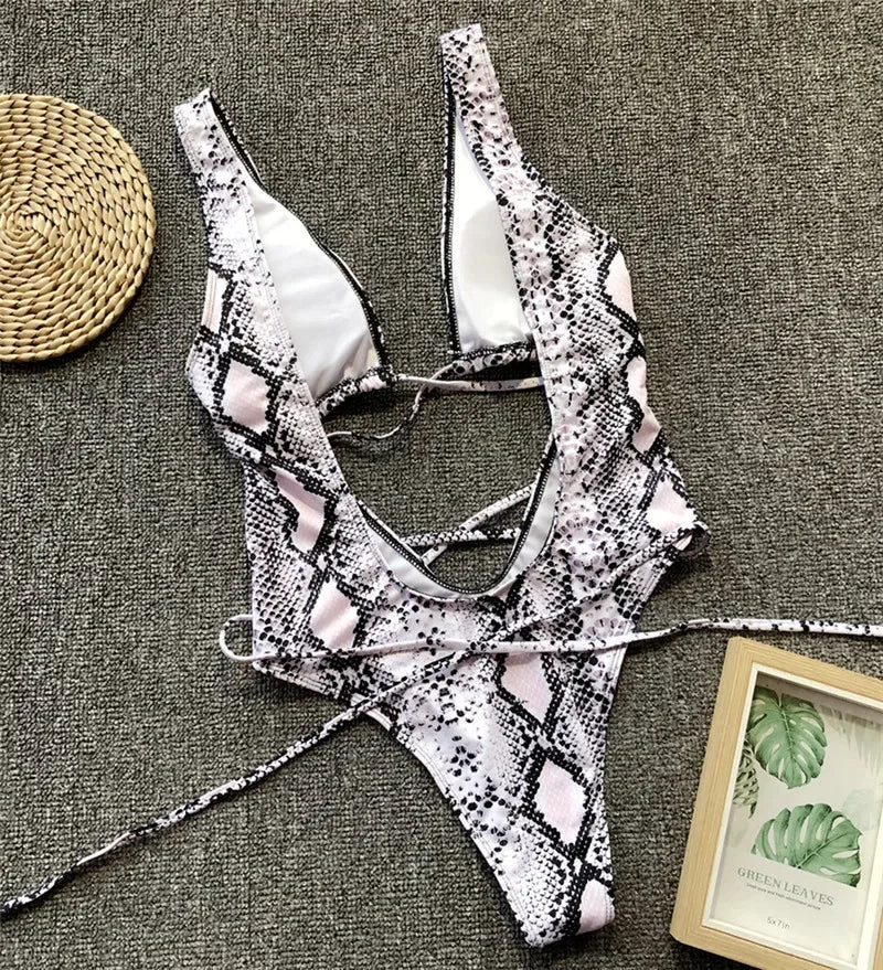 Deep V Neck Wrap Around High Cut Women Swimwear One Piece Swimsuit Female Monikini Tummy Cut Out Bathing Suit Swim Beach Wear