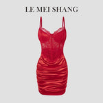 Hot Girls Slim Spaghetti Strap Mini Dresses Women Sexy See Through Flower Lace Fold Package Hip Bodycon Short Dress Club Vestido
