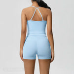 Women's Slim Shoulder Yoga Vest High Waisted Waist Hugging Naked Yoga Three Part Shorts Exercise Set Popular Fitness Clothing
