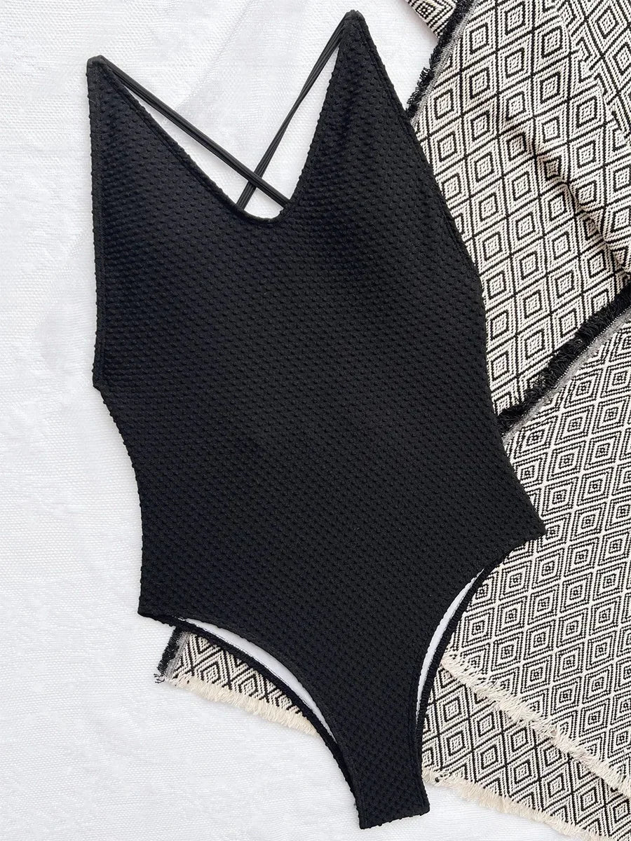 S - XXL V Neck Scrunch Butt Female Swimwear One Piece Swimsuit Women Backless Monokini High Cut Leg Bathing Suit Swim Bodysuit