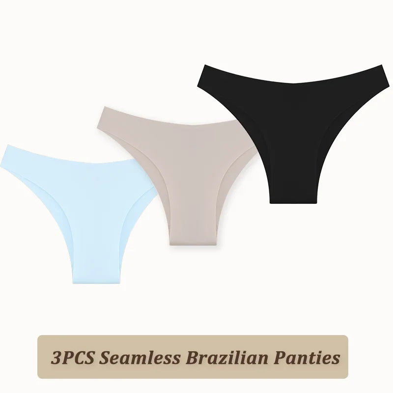 3PCS Seamless Brazilian Panties Ultra-thin Maillard panties Women Ice Silk Underwear Sexy Panty Low Waist G-string Female Solid