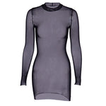 Women Mesh Dress Spring Autumn Sexy Sheer Mesh Long Sleeve Package Hip Sheath Dress Lady Sexy Club Body Wrap Mini Short Vestidos