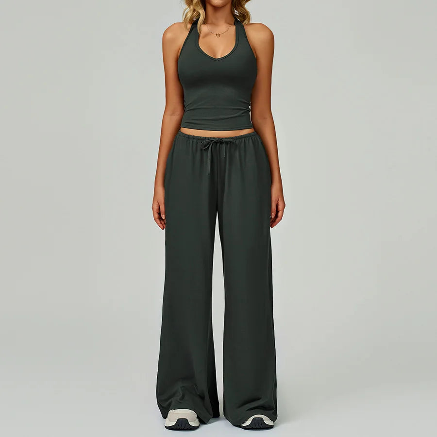 New Women Yoga Set 2/3 Pieces Long sleeves Workout Tracksuit Sportswear Gym Clothing Wide-leg sport pants Fitness Sports Suit