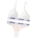 Women Lace Bra And Panties Set Sheer Polka Dot Lingerie Non-wire Bralette Sexy Low Rise Thongs Letter Band Mesh Underwear Set