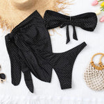 Sexy Black Shiny Swimwear Sarong String Halter Triangle Bikinis Sets 3 Pieces Rhinestone Swimsuit Women 2026 Bather Beachwear