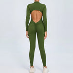 Women's Seamless Yoga Bodysuit Long Sleeve Zipper & Back Cutout Naked Feeling Quick-Dry Running Fitness Workout Jumpsuit