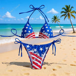 Women's Sexy American Flag Print Halter-Tie Bikini Swimsuit Set — Sporty Style
